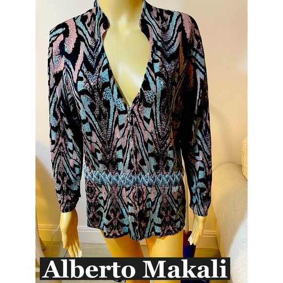 Alberto Makali Tops - Alberto Makali V Neck Beaded Zip Up Top Sz Xl
